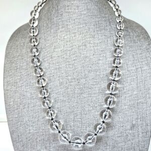 VINTAGE Clear Transparent Graduated Plastic Round Beaded Bead Necklace